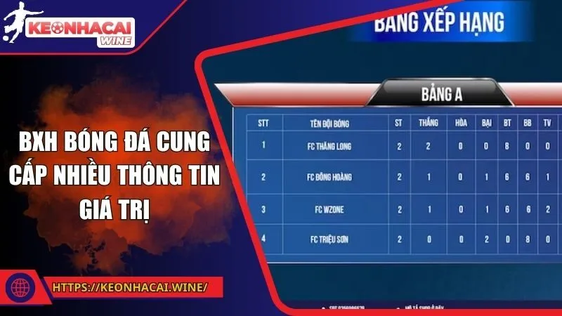 BXH bóng đá cung cấp nhiều thông tin giá trị
